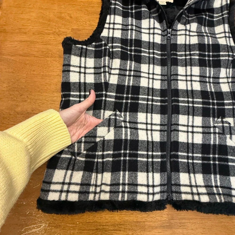 Woolrich Moccasin Plaid Wool Blend Vest with Faux Sherpa Lining XL